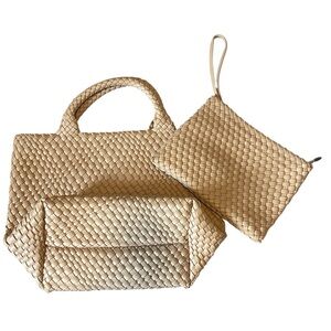 Elegant Tan Woven Handbag Set